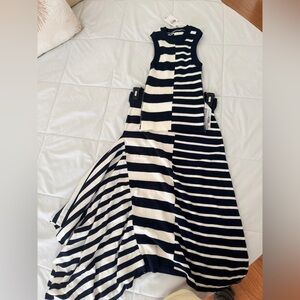 Mango Asymmetrical Navy and White Striped Dress